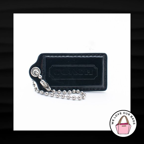 2.5" Large COACH BLACK PATENT LEATHER NICKEL KEY FOB BAG CHARM KEYCHAIN HANG TAG - Picture 1 of 1